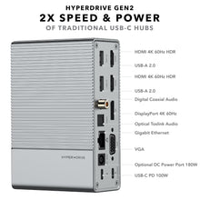 이미지를 갤러리 뷰어에 로드 , HyperDrive GEN2 18-Port USB-C Hub — 2X Speed & Power: Universal USB-C docking station for MacBook, Chromebook, and PC