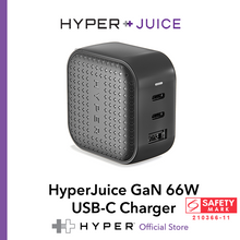 이미지를 갤러리 뷰어에 로드 , HyperJuice GaN 66W USB-C Charger — World's smallest 66W (2 x USB-C / 1 x USB-A) charger. Free worldwide pin converters.
