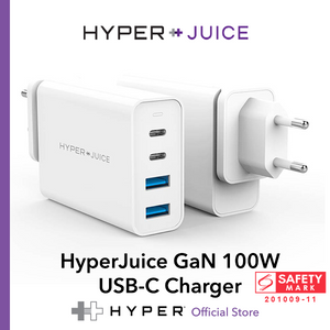HyperJuice GaN 100W USB-C Charger — World's most crowdfunded 100W GaN charger. Quick charge 2 USB-C and 2 USB-A devices.