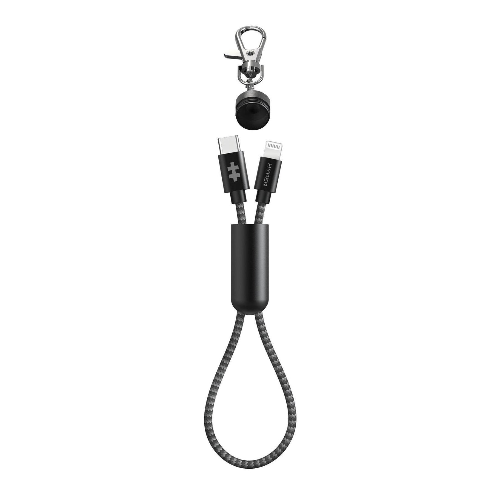 HyperDrive USB-C to Lightning Cable Keychain (8in / 20cm) — Key cable charger for iPhone and iPad easily clips to your keychain or travel bag.